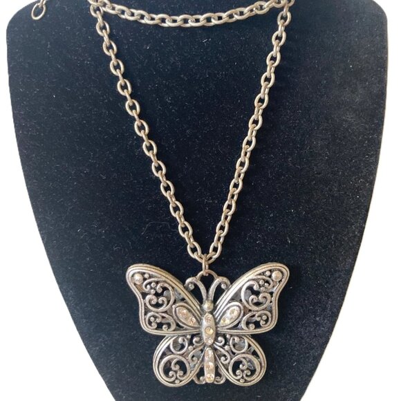 The Unbranded Brand Jewelry - Opera Necklace Silver Tone Chain Butterfly Pendant 28 in